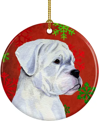 Miniatura 73 de Caroline's Treasures Bulldog English - Copos de nieve rojos y verdes, adorno de cerámica de Navidad, decoración colgante para el hogar, Navidad