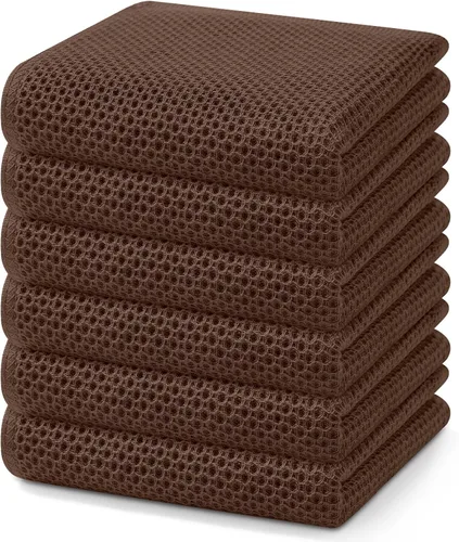Miniatura 302 de Homaxy Paños de cocina de 100% algodón con tejido de gofre, ultra suaves, absorbentes, de secado rápido, 12 x 12 pulgadas, paquete de 6, amarillo