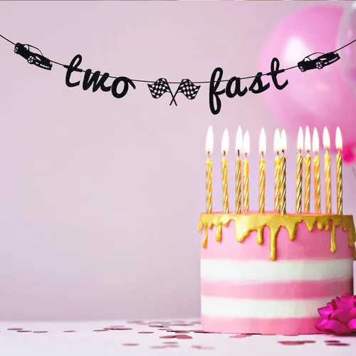 Miniatura 3 de Two Fast Banner, decoraciones de segundo cumpleaños, suministros de fiesta temática de coche de carreras, decoraciones de fiesta de segundo