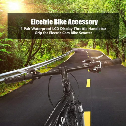 Miniatura 2 de Juego de empuñaduras de acelerador de pantalla LCD impermeable para bicicletas eléctricas, scooters coches (36 V) montaje de manillar duradero