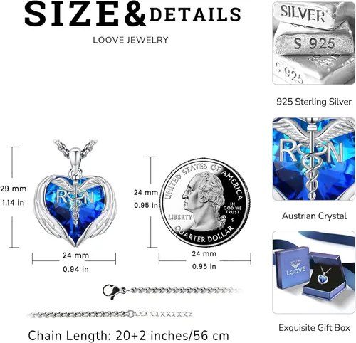 Miniatura 195 de Collar de alas de ángel de plata de ley 925, ángel de la guarda, enfermera RN caduceo, dije de ángel de cristal, joyería de regalo para mujer