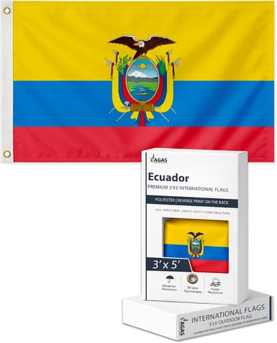Bandera AGAS Ecuador – 3 x 5 pies – Poliéster impreso de una sola cara – Bordes cosidos – Ojales de metal Bandera de poliéster Ecuador 3x5 ft