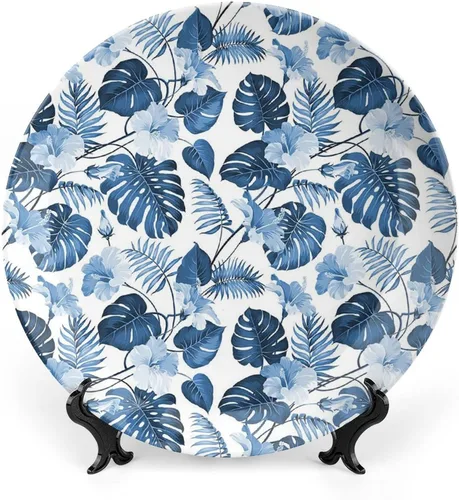 Miniatura 13 de XISUNYA Plato decorativo de 7 pulgadas, cerámica con hojas de cerámica, esqueleto, flores de primavera transparentes de fantasía, impresión de moda