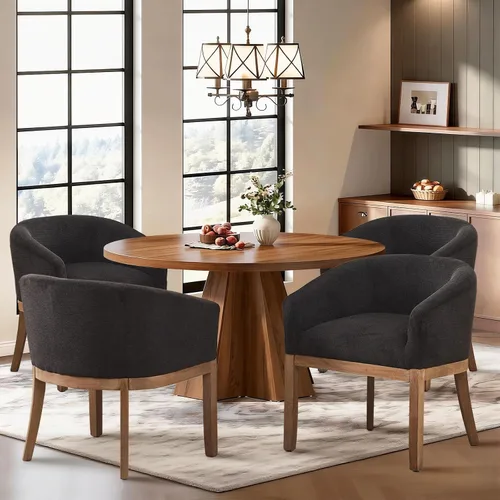 Miniatura 21 de SoarFlash Sillas de comedor tapizadas modernas de mediados de siglo con brazos, juego de 2, sillas de cocina y comedor de lino de granja, con marco