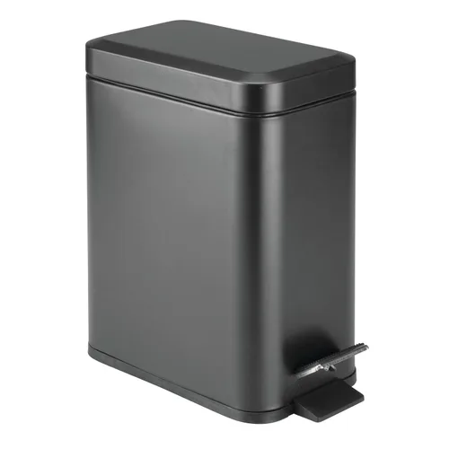 mDesign - Cubo de basura de 1,3 galones de perfil delgado con escalón de metal, papelera, contenedor de basura, baño, tocador, dormitorio, cocina,