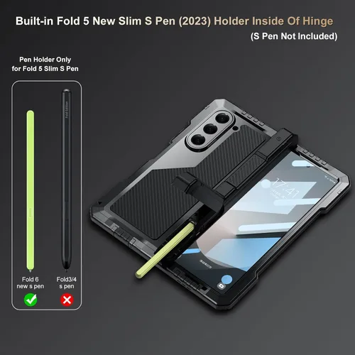 Miniatura 3 de Funda para Samsung Galaxy Z Fold 6 con soporte delgado para bolígrafo S (2023), parachoques de metal de alta resistencia a prueba de golpes, Negro