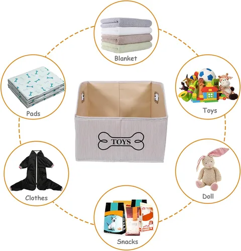 Miniatura 5 de Geyecete Contenedor de almacenamiento de juguetes para perros con mango de madera, cesta organizadora rectangular decorativa de fieltro suave