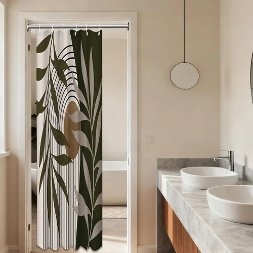 Miniatura 45 de Cortina de ducha bohemia en negro y gris, cortinas de ducha modernas de mediados de siglo negro y gris para baño, juego de tela impermeable