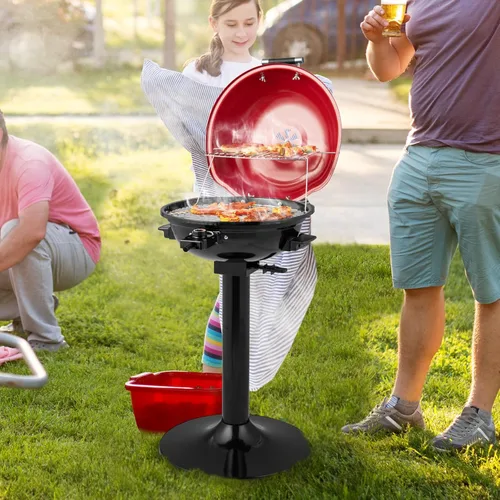 Miniatura 2 de ORALNER Parrilla eléctrica para barbacoa con soporte, rejilla de calentamiento y bandeja de goteo, parrilla eléctrica de 15 porciones para Rojo