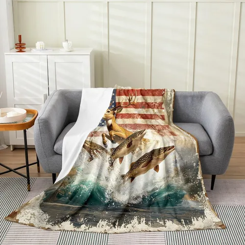 Miniatura 37 de Erosebridal American Flag Blanket 40x50 Army Green Camo Flannel Blanket for Bed Sofa Crib Bear Claw Hunting Theme Bedroom Decor Camoflage Camping