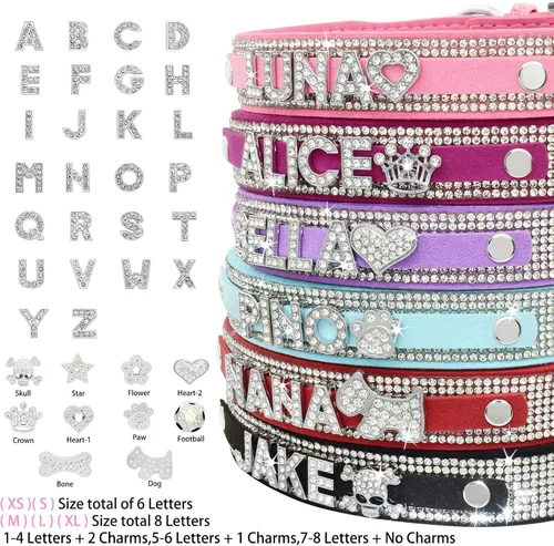 Miniatura 2 de Collar de perro de cristal Senristar personalizado con nombre brillante, collar de perro personalizado con brillantes rinestones para perro pequeño