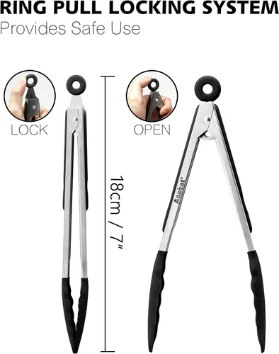 Miniatura 7 de Anaeat Pinza de bloqueo de silicona antiadherente - Pinza de cocina de acero inoxidable de 7" mini con puntas de silicona antideslizantes y agarre 1