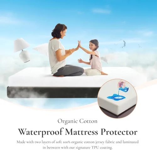 Miniatura 2 de Sleep & Beyond Protector de colchón impermeable 100% algodón orgánico, sueño saludable, protección contra ácaros, transpirable y flexible