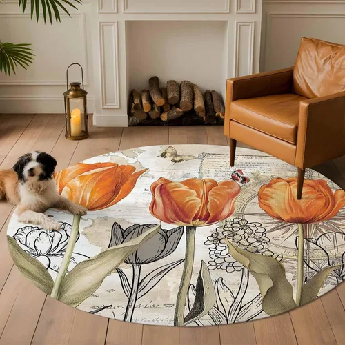 Miniatura 10 de 2x3 Area Rugs, Orange Flower Non Slip Area Rugs for Living Room, Bedroom, Barhroom, Entryway, Watercolor Retro Tulip Floral Butterfly Soft Kitchen