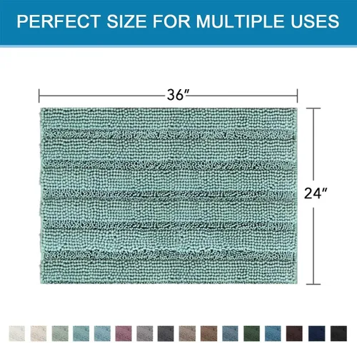 Miniatura 351 de H.VERSAILTEX Alfombras de baño para cuarto de baño, antideslizantes, tapetes de baño extragruesos, de felpilla, a rayas, alfombra de 20" x 32