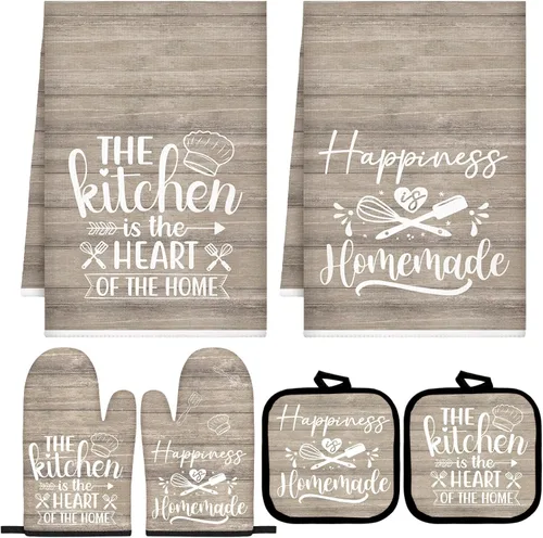 Miniatura 29 de Sratte Juego de 6 Piezas de Accesorios de Decoración de Cocina Estilo Granja Toallas Agarraderas Manoplas de Horno Juego de 2 Paños de Cocina 2 Negro