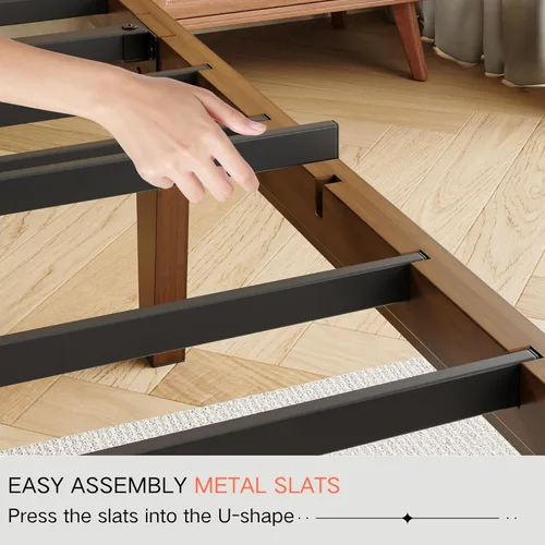 Miniatura 8 de Marco de cama individual de madera de bambú maciza de 14 pulgadas de alto con cabecero, soporte de listones de metal resistente, fácil montaje,
