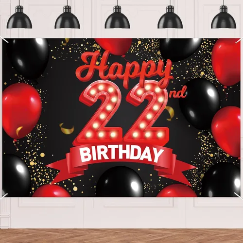 Miniatura 94 de Cartel de feliz cumpleaños 15 color rojo y negro, decoración temática de globos para niñas y mujeres, princesas de 15 años, fiesta de cumpleaños