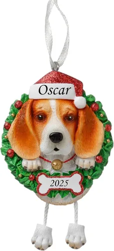 Adorno personalizado para 2025, raza pura de perro Beagle, adorno para árbol de Navidad, decoración profesional personalizada, regalo para cachorro