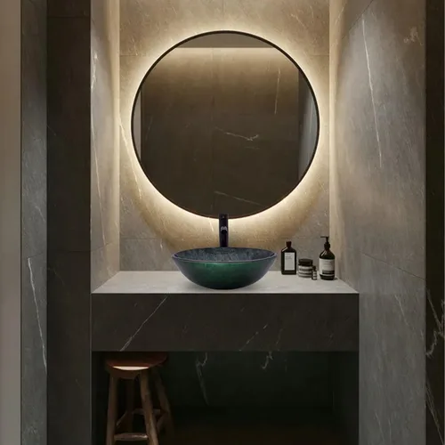 Miniatura 2 de Lavabo de Recipiente 16.5" Lavabos de Baño Vidrio Templado Verde Lavabo de Arte Cuenco Redondo con Combo de Grifo Verde, Lavabo de Encimera