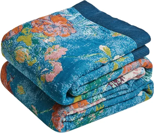 Miniatura 49 de Cobija para cama de estilo bohemio, 100 % algodón, ultra suave, edredón rústico, cobija de otoño, estampado floral, cobija grande rústica para sofá