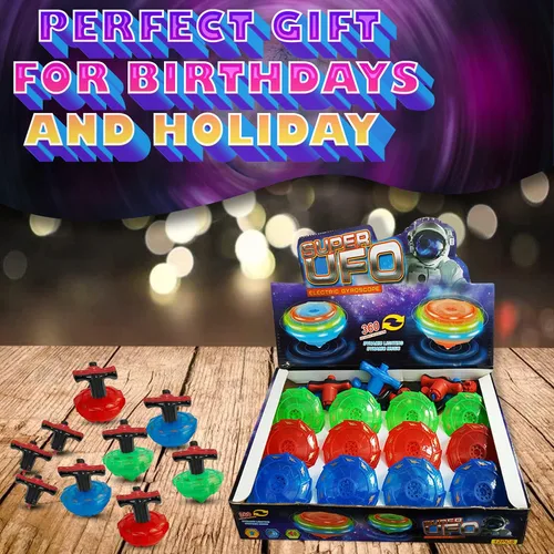 Miniatura 6 de Paquete de 12 tops giratorios iluminados – Tops giratorios OVNI con giroscopio, juguete LED intermitente a granel, recuerdos de fiesta novedosos