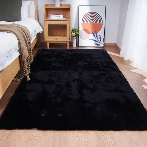 Miniatura 61 de Ghouse Alfombra ultrasuave de pelo sintético de conejo, alfombras lavables a máquina para dormitorio, alfombras esponjosas para sala de estar, Blanco