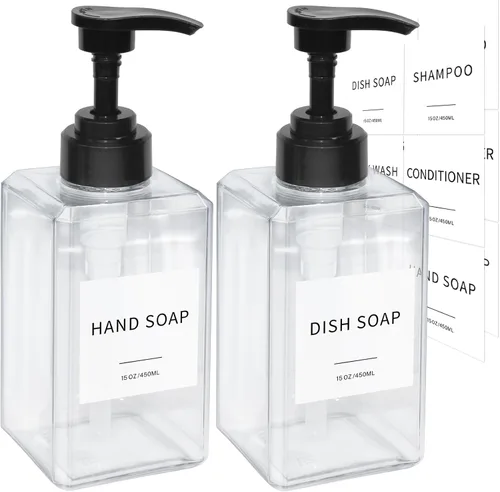 Dispensador de jabón transparente con etiquetas impermeables, dispensador de jabón de manos de plástico engrosado para baño, botellas de líquido