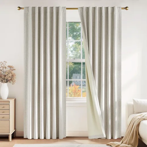 Miniatura 14 de PONY DANCE Cortinas de lino 100% opacas de 63 pulgadas de largo para dormitorio, sala de estar, oscurecimiento completo, bolsillo para barra
