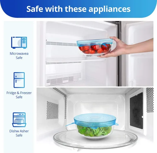 Miniatura 5 de Tapas elásticas de silicona, tapas reutilizables de silicona para recipientes de silicona sin residuos para sobras de alimentos, tazones de frutas