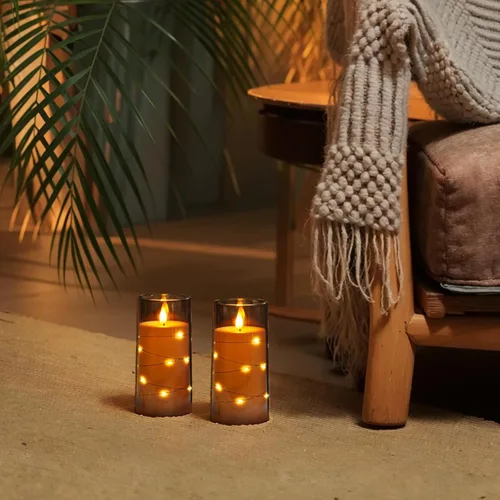 Miniatura 4 de Homemory Velas sin llama con luces de hadas de cadena de estrellas incrustadas, velas que funcionan con pilas, velas LED, velas falsas con control