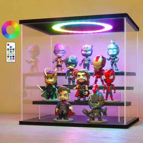 Miniatura 30 de LANSCOERY vitrina acrílica con iluminación LED, caja de exhibición de 5 niveles para coleccionables y figuras de acción, organizador transparente a