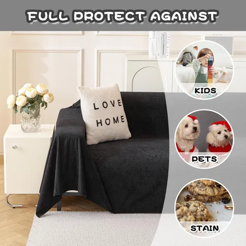 Miniatura 3 de MYSKY HOME Fundas Negras para Sofá Seccional, Fundas de Sofá para Sofá de Dos Plazas, Fundas de Sofá para Perros, Funda de Sofá Lavable, Manta Funda
