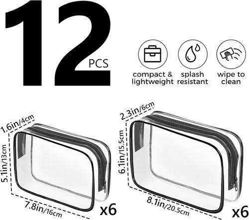 Miniatura 2 de Bolsa de maquillaje transparente AURUZA, bolsas de aseo portátiles para viajes con cremallera, bolsas organizadoras transparentes aprobadas por