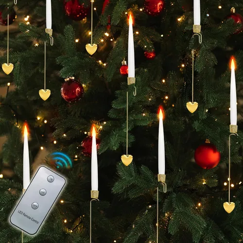 Miniatura 11 de Velas de árbol de Navidad LUSHARBOR, pack de 10 velas cónicas sin llama para árbol de Navidad, velas LED falsas operadas con batería con control