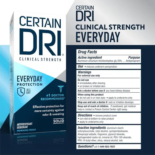 Miniatura 6 de Certain Dri Everyday Strength - Antitranspirante clínico, protección contra el sudor de 72 horas para hiperhidrosis, recomendado por médicos, apto