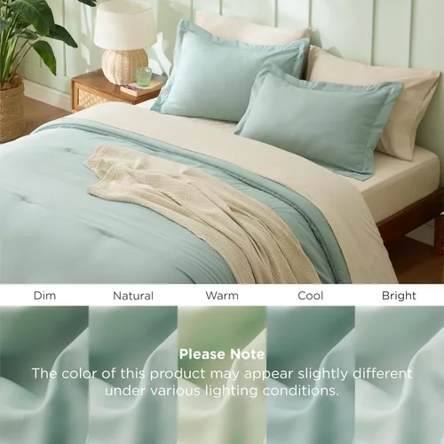 Miniatura 9 de Bedsure Juego de ropa de cama con edredón tamaño King en verde salvia, 7 piezas de ropa de cama ligera para cama King estilo boho, juego de ropa