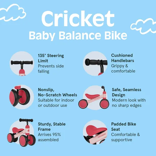 Miniatura 3 de Retrospec Cricket Baby Walker Bicicleta de equilibrio con 4 ruedas para edades de 12 a 24 meses – Juguetes para bebés y niños pequeños para niños