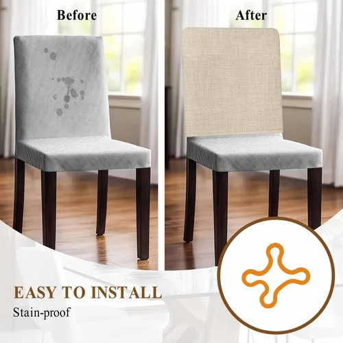 Miniatura 5 de Paquete de 4 fundas de lino beige para sillas de comedor, color liso puro, lavable, extraíble, fundas para sillas de respaldo, funda de respaldo