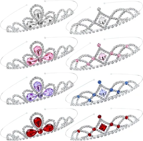 Cinaci 8 piezas de princesa colorido deslumbrante cristal de diamantes de imitación plata metal tiara corona diademas boda fiesta cumpleaños baile