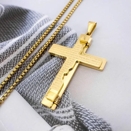 Miniatura 3 de EZUY GNAY Collar con colgante de cruz de acero inoxidable de oración del Señor cadena de cruz de religión regalo inspirador para hombres y mujeres
