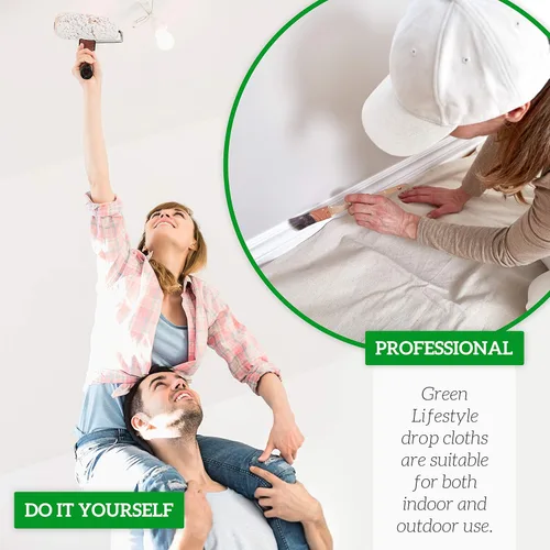 Miniatura 5 de GREEN LIFESTYLE Telas de lona multiusos de lienzo de algodón - Paño de caída para pintar, cubierta de piso, protección resistente para muebles