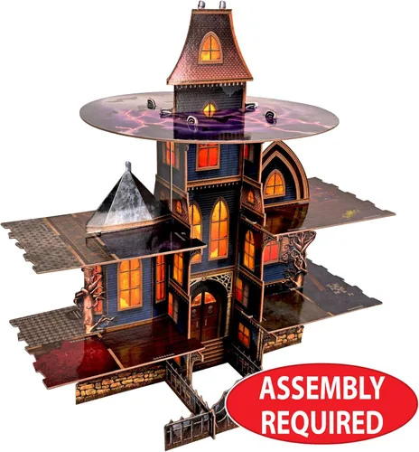 Miniatura 3 de Beistle Haunted House - Soporte para cupcakes, torre gótica de 3 niveles de exhibición de postres de Halloween con diseño de mansión espeluznante