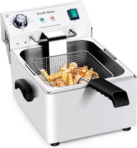 South Base Freidora eléctrica comercial con canasta, temperatura ajustable para pollo frito, papas fritas, alas, 110 V, 1750 W (2.65 galones)