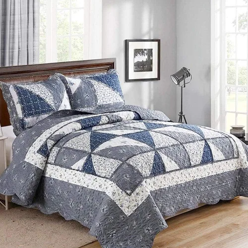 Miniatura 12 de VIVILINEN Juego de edredón de retazos florales azules, tamaño matrimonial, juego de ropa de cama de 3 piezas con 2 fundas de almohada