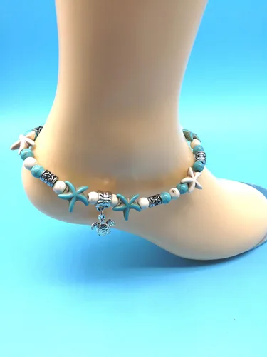 Miniatura 2 de Insaney - Tobillera con colgante de estrella de mar y perlas de color turquesa.