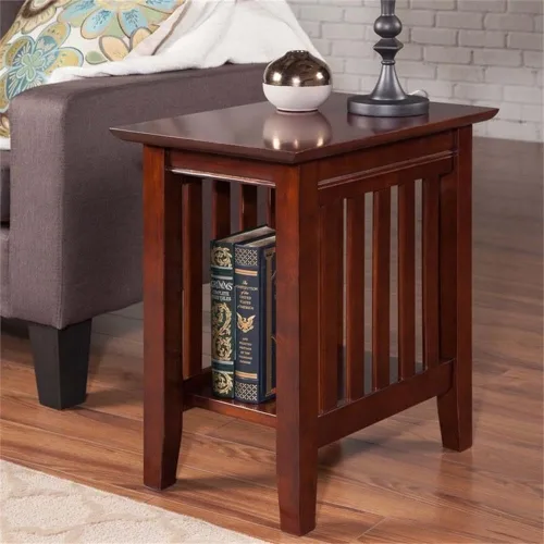 Miniatura 2 de Pemberly Row Mesa auxiliar para silla de madera maciza, acabado de nogal, 22 pulgadas de alto x 14 pulgadas de ancho x 22 pulgadas de profundidad