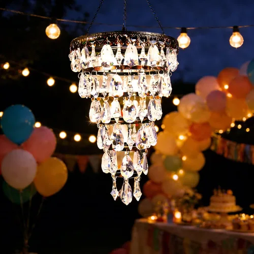 Miniatura 2 de Lámpara solar colgante de cristal acrílico para exteriores, luces decorativas para jardín, luces LED brillantes y cálidas y tira LED de 5 pies