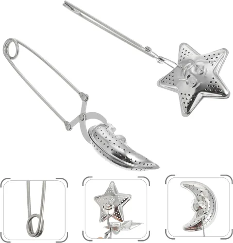 Miniatura 9 de NUOBESTY Juego de 2 infusores de té de acero inoxidable con clip de agarre largo en coladores de té en forma de estrella y luna para preparar hojas