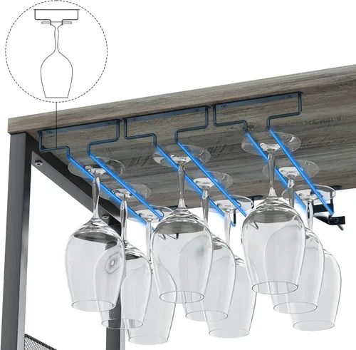 Miniatura 4 de IDEALHOUSE Armario de bar de vinos de 3 niveles con estante de vino desmontable y espacio de almacenamiento, gabinete de buffet con soporte de Gris